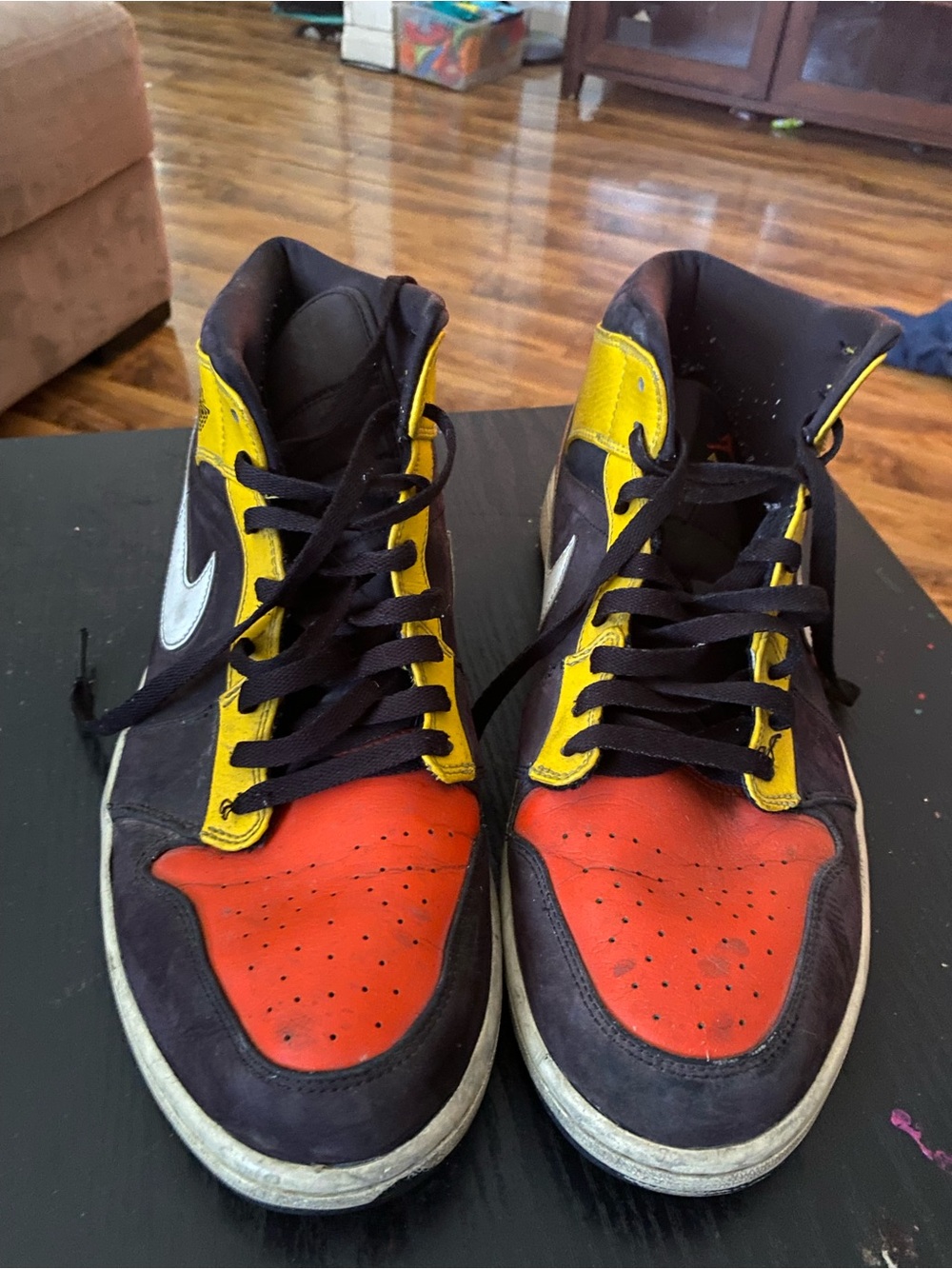 Jordan Men's High-Top Sneakers in Orange, Yellow, and Black